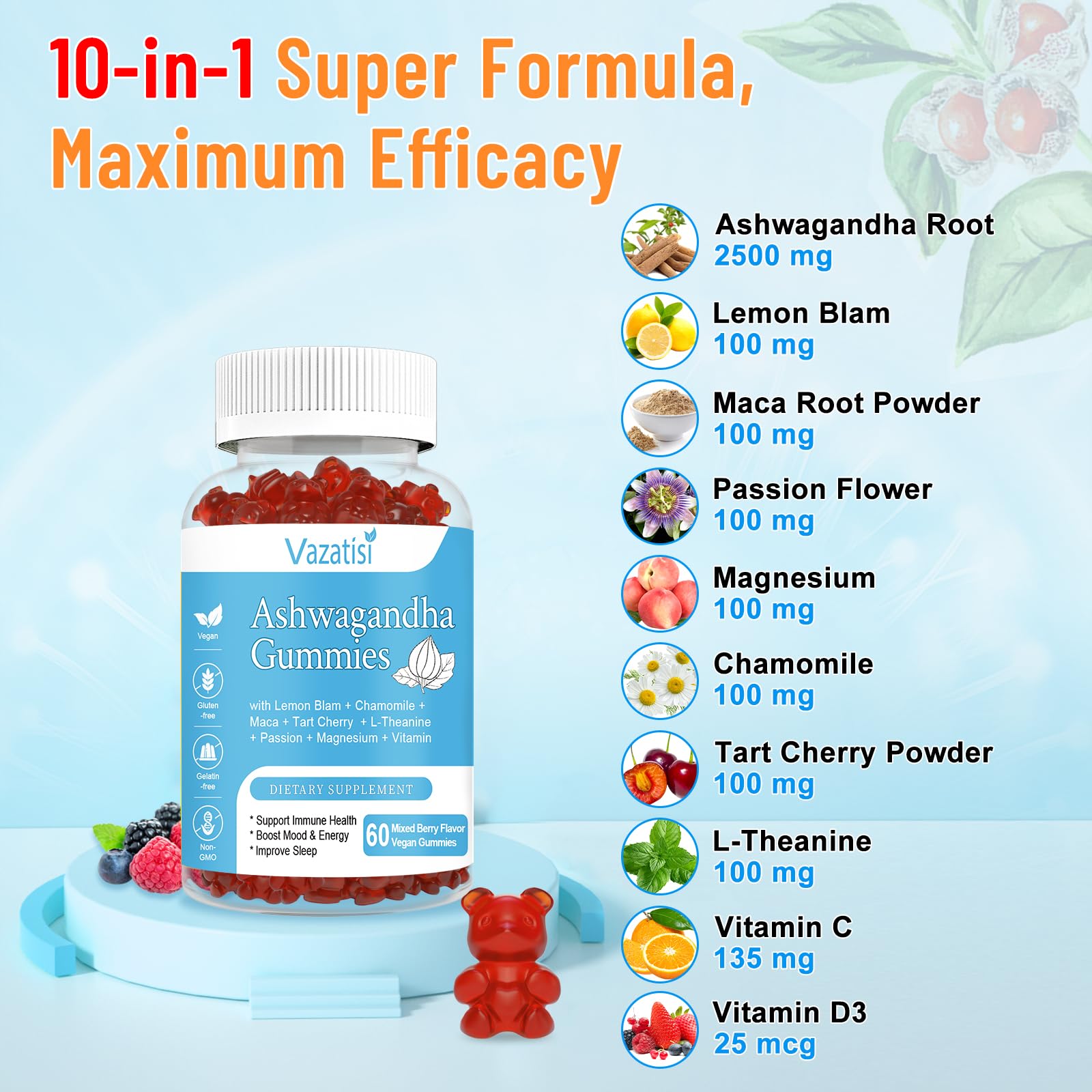 Vegan gluten-free Ashwagandha gummies packaging and seal