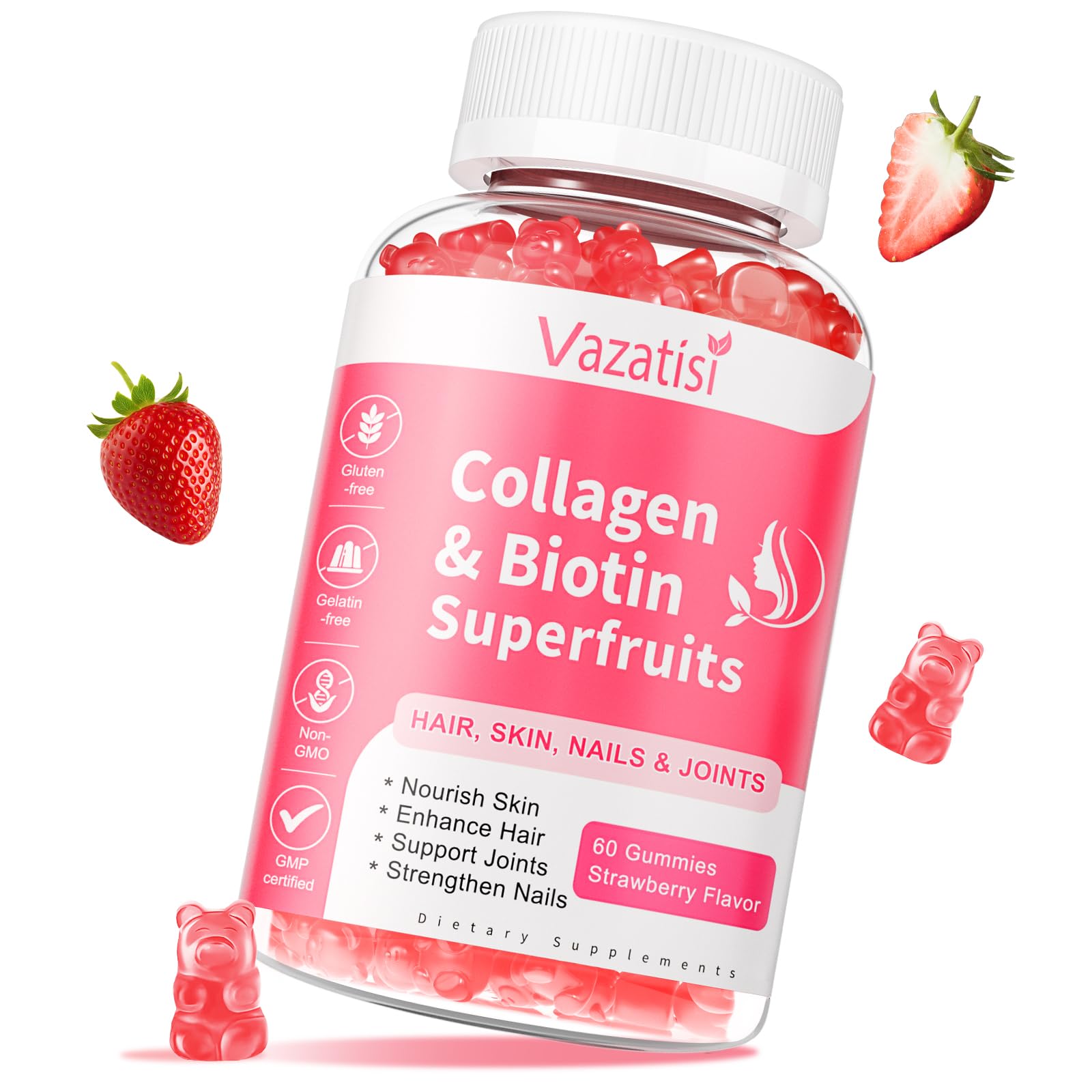 Vazatisi Strawberry flavor collagen gummies bottle, 60 count