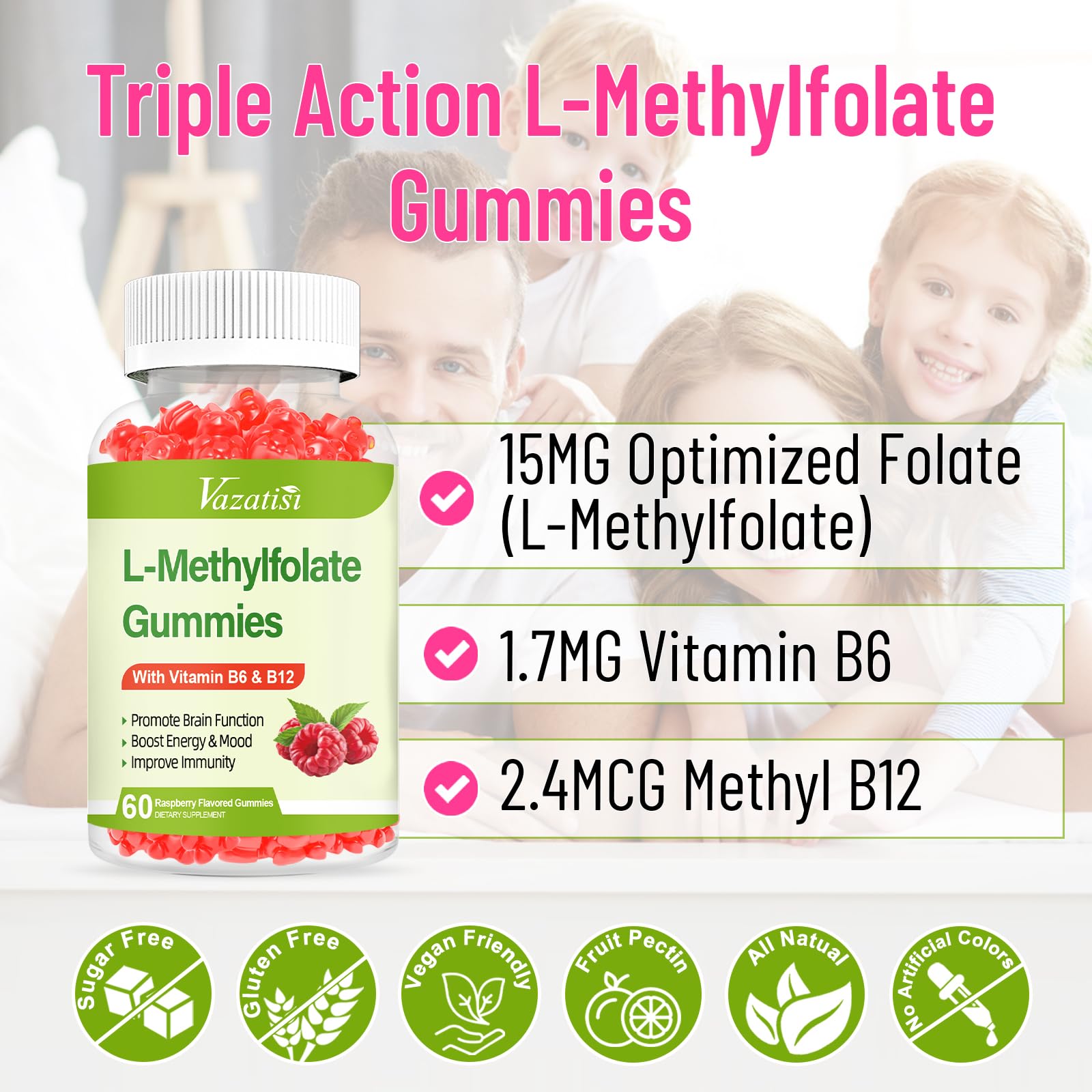 Nutrition facts panel for Vazatisi L-Methylfolate Gummies