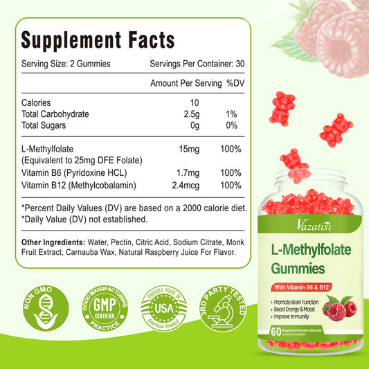 Serving suggestion for Vazatisi L-Methylfolate Gummies Raspberry (2 gummies per serving)