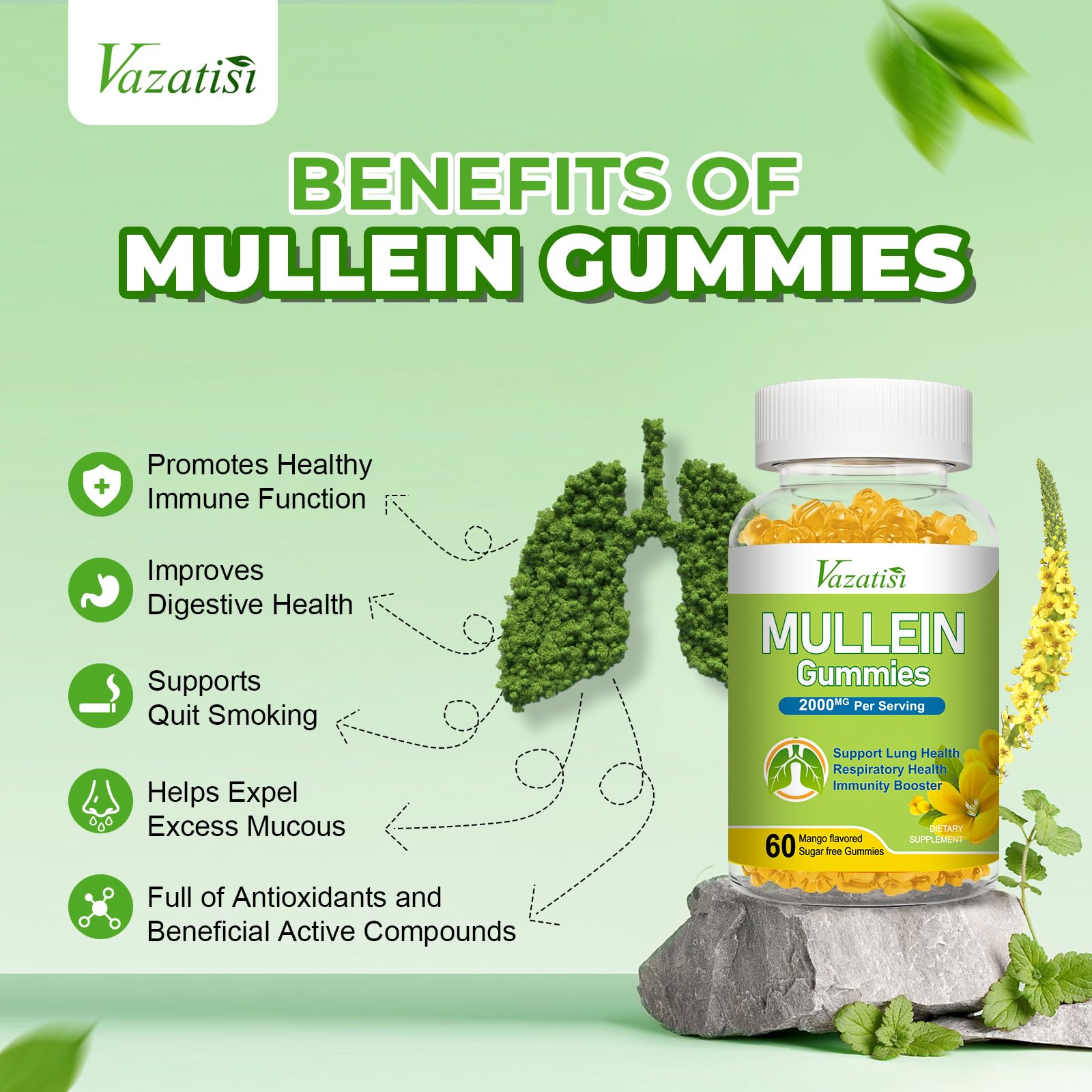 Vazatisi Mullein Gummies packaging with label details