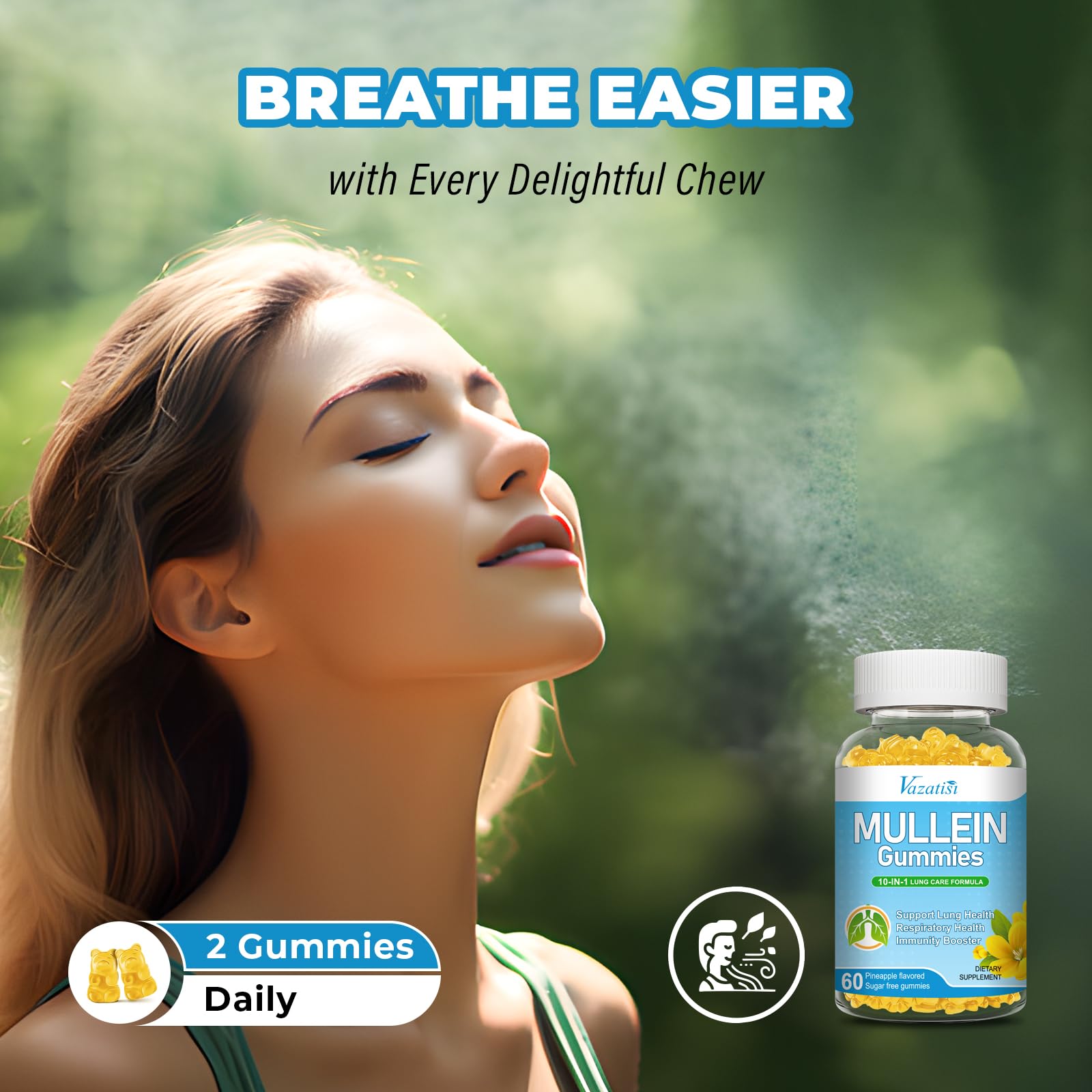 Vegan, sugar-free Vazatisi Mullein Gummies with pineapple flavor