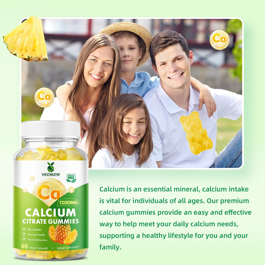 Front packaging of VCCHUYH calcium citrate gummies 1200 mg pineapple flavor