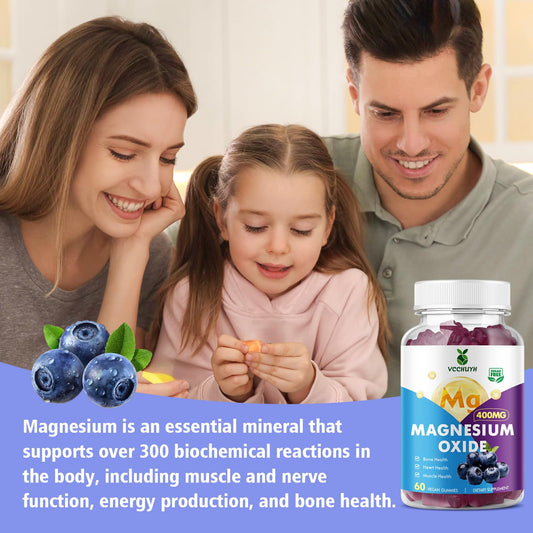 Front view of VCCHUYH Magnesium Oxide Gummies 400mg Blueberry Flavor 60 Count