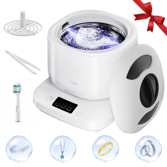 Front view of Vcyems ultrasonic cleaner delivering 360° cleaning