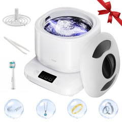 Front view of Vcyems ultrasonic cleaner delivering 360° cleaning