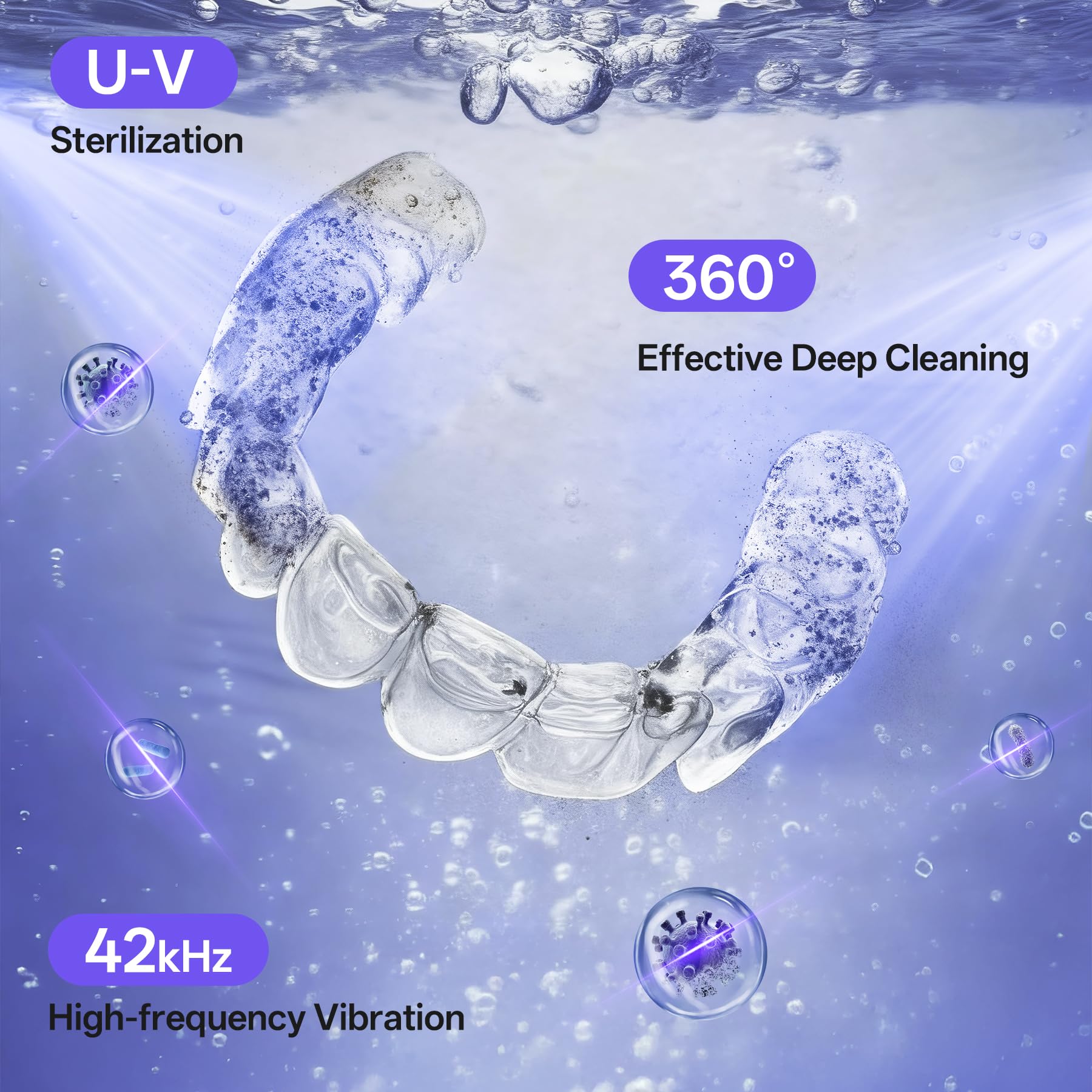 Close-up of UV light purification feature during cleaning