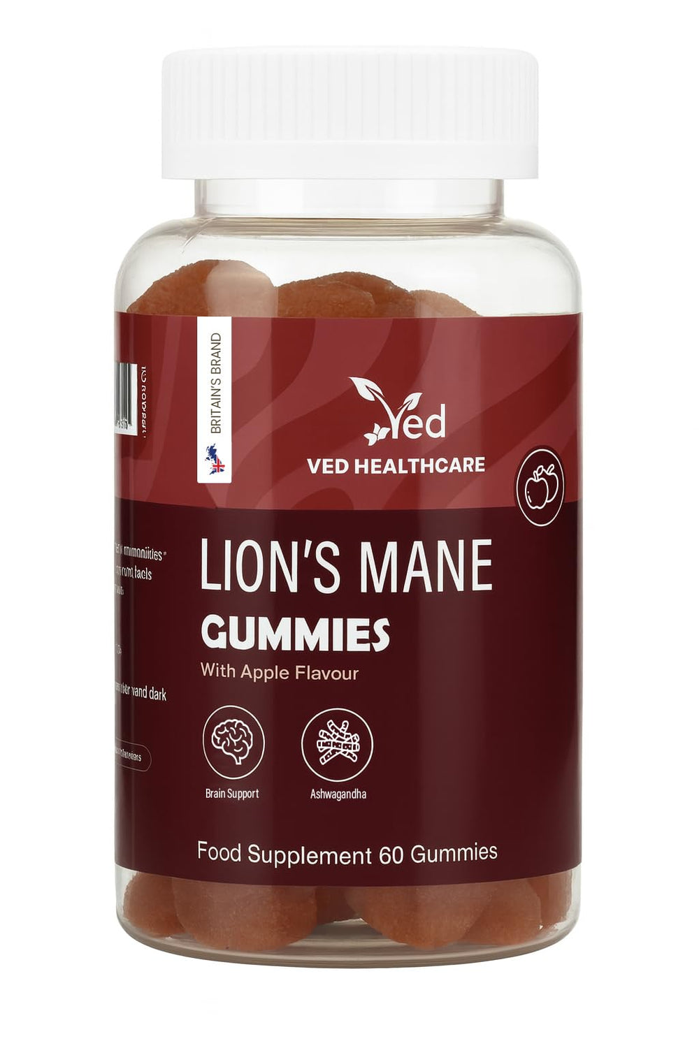 Ved front bottle of Lion's Mane Gummies showing label and benefits