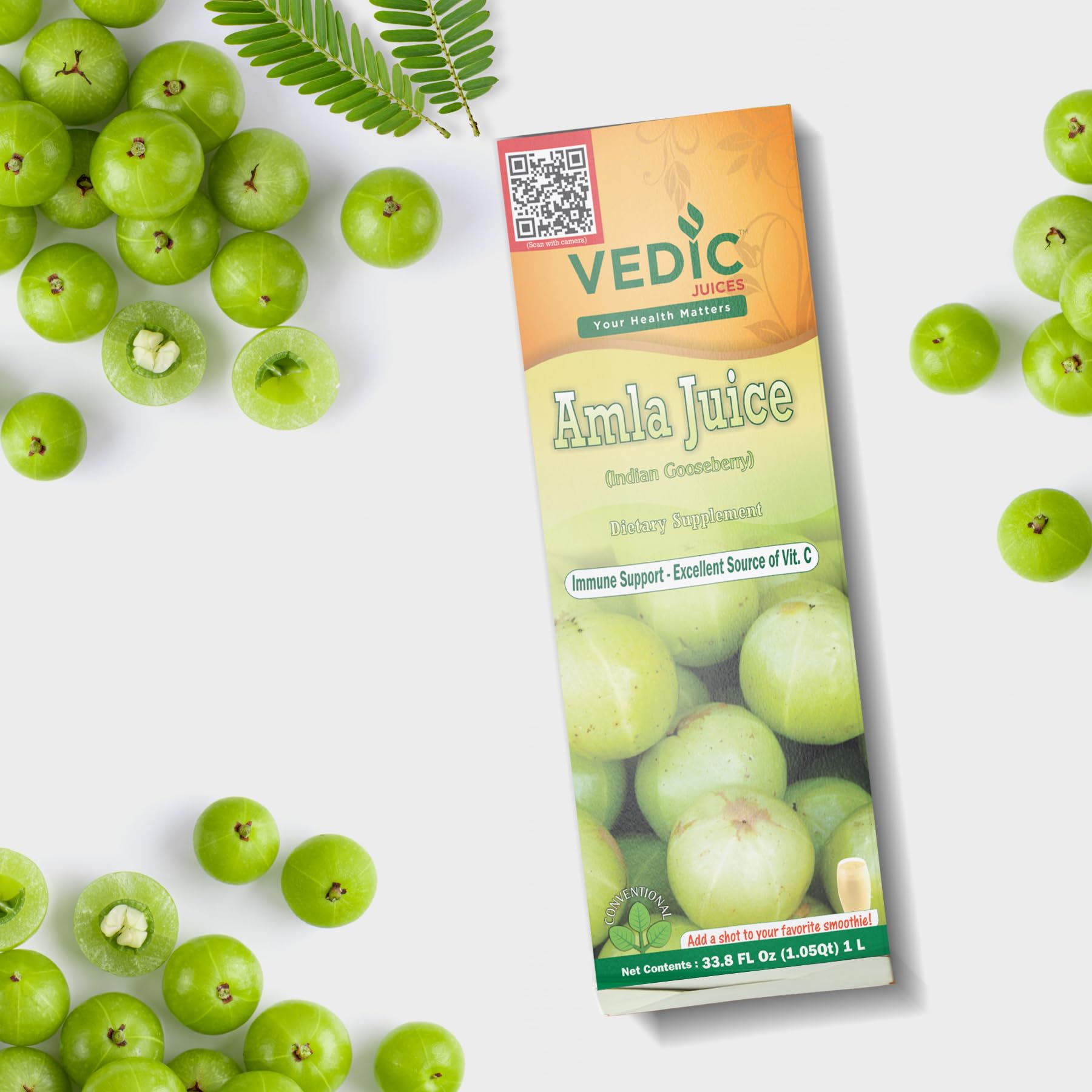 Nutritional label detail on Vedic Juices Amla Juice 1L bottle
