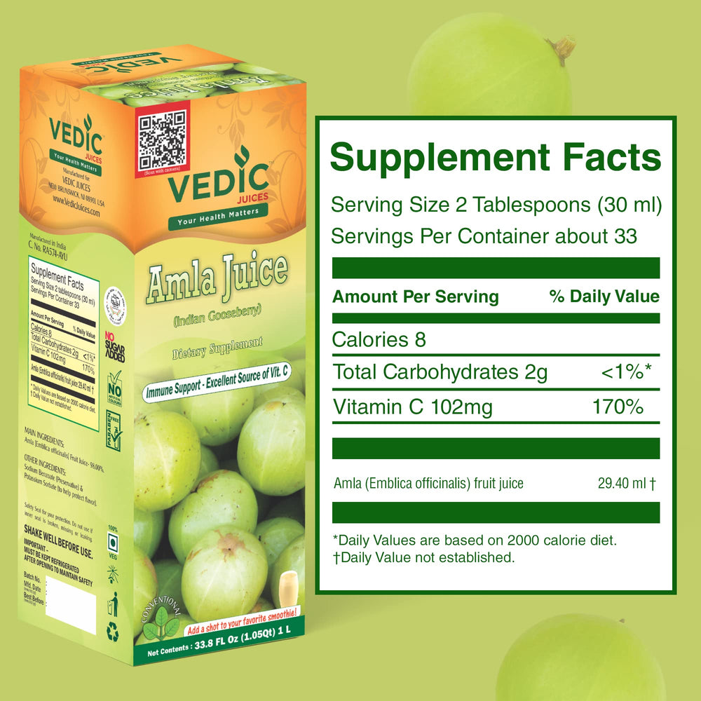 Side view of Vedic Juices Amla Juice 1L bottle