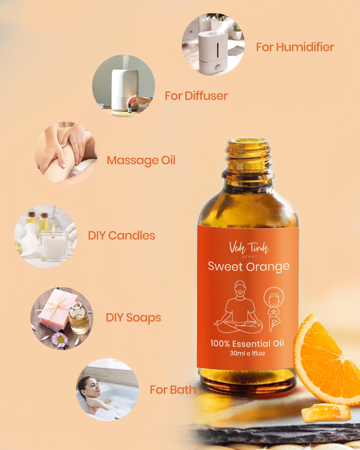 VEDA TINDA SCENT Sweet Orange diffuser drops for easy aroma diffusion