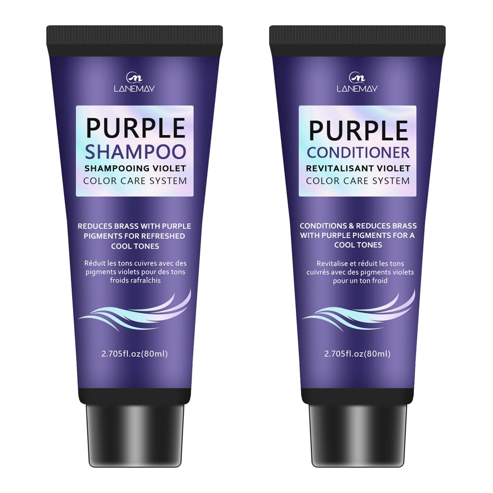 VedoAID purple shampoo bottle showing brassy-tone reduction for cool tones.