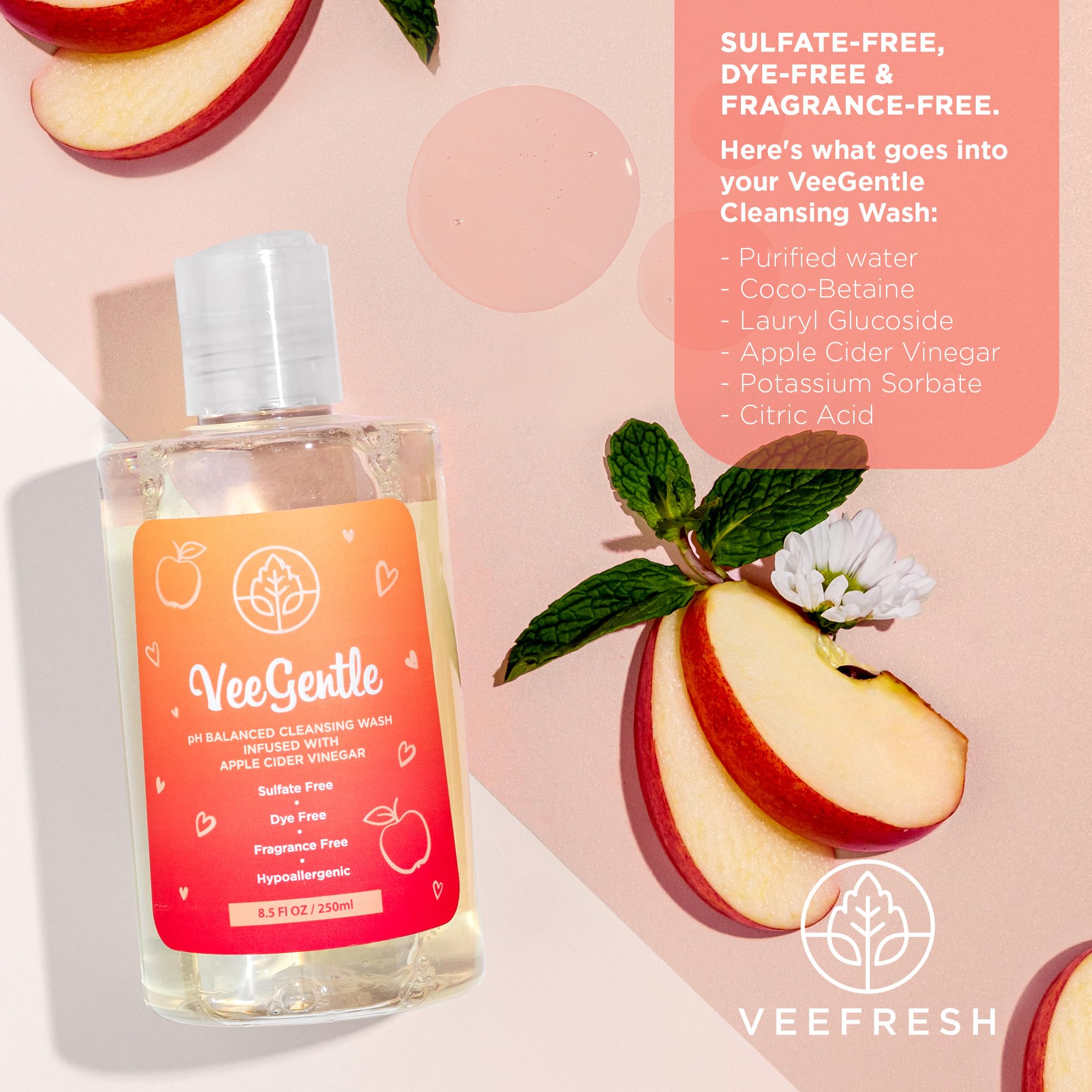 VeeFresh 250ml intimate wash packaging communicates versatile daily care for intimate areas.
