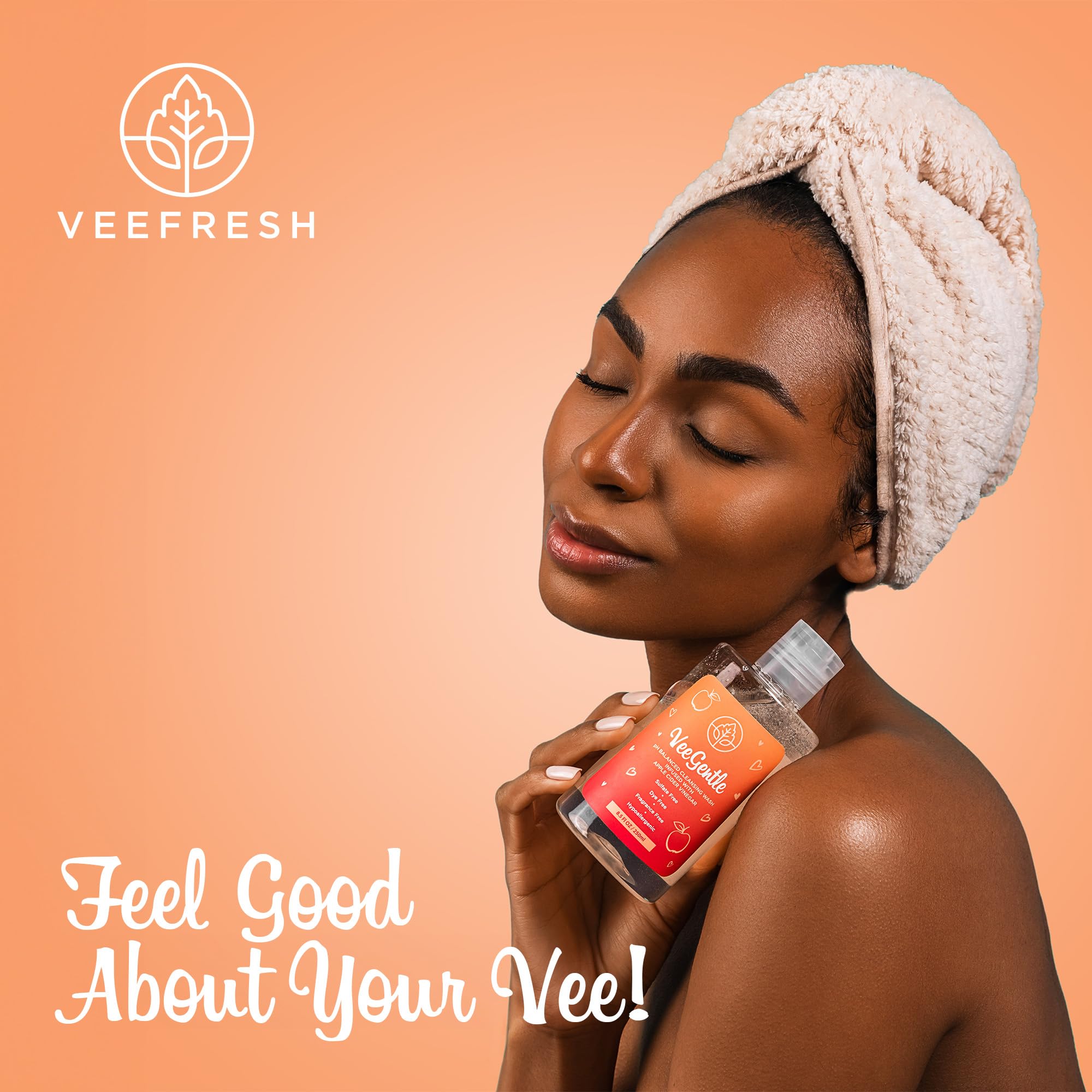 VeeFresh Apple Cider Vinegar infusion highlights soothing balance for sensitive skin.