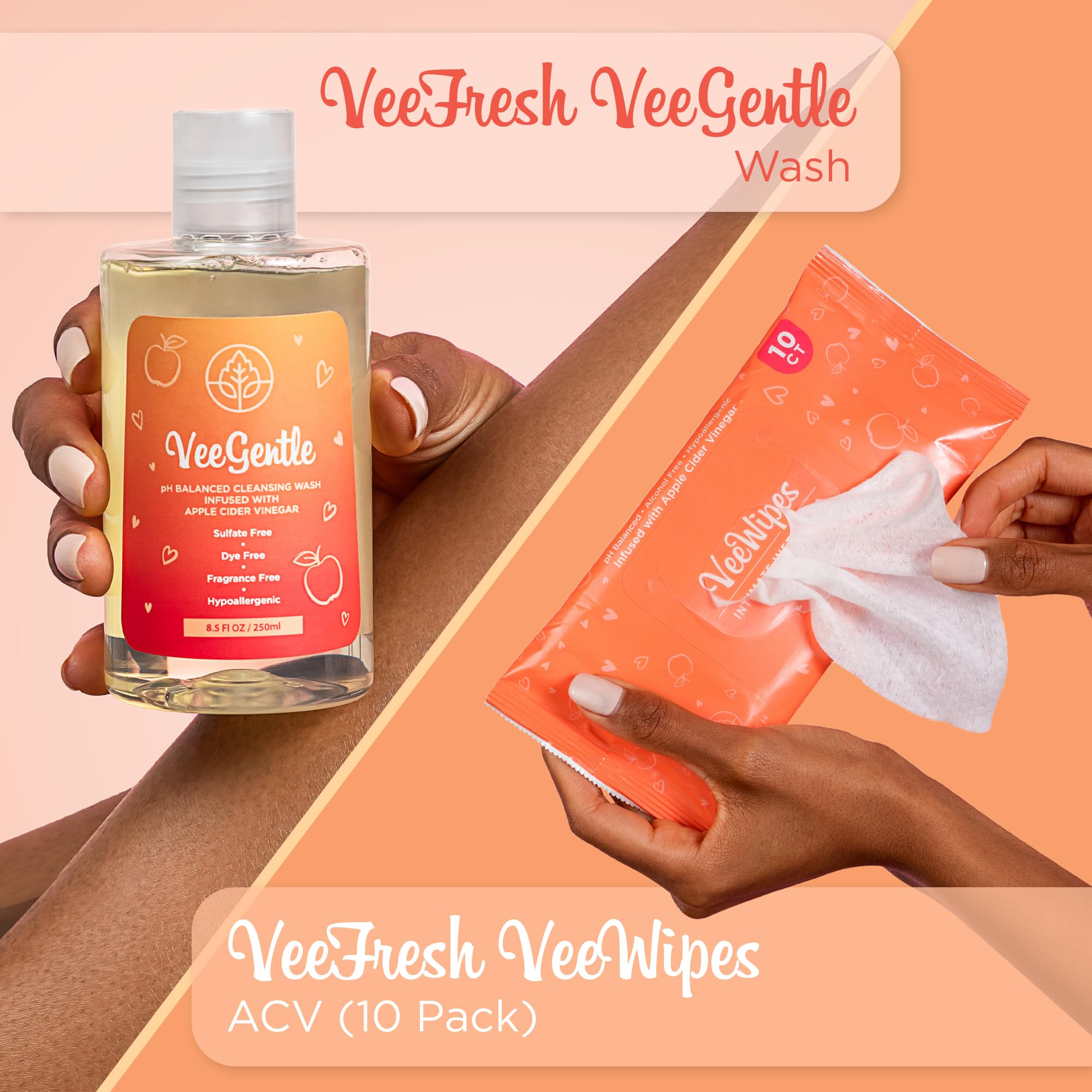 VeeFresh VeeWipes ACV Sensitive Pack emphasizes alcohol-free cleansing and fresh odor-control.