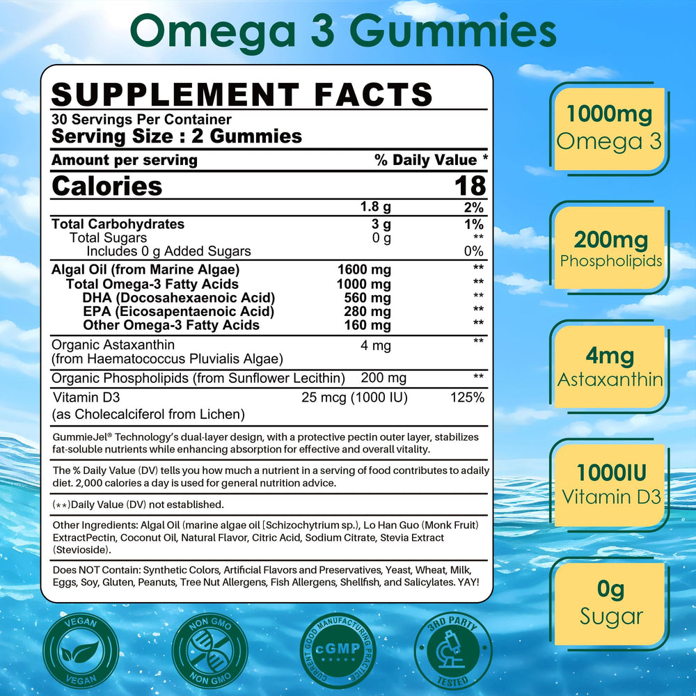Ingredients graphic for vegan algae omega-3 gummies
