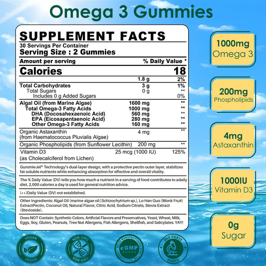 Ingredients graphic for vegan algae omega-3 gummies