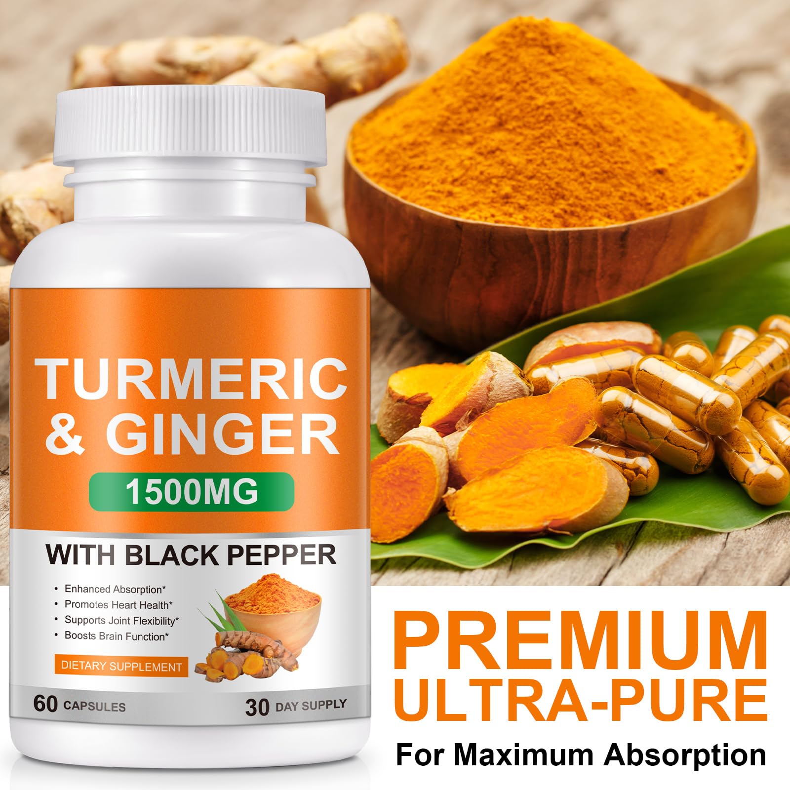 Vegan, all-natural turmeric capsules label