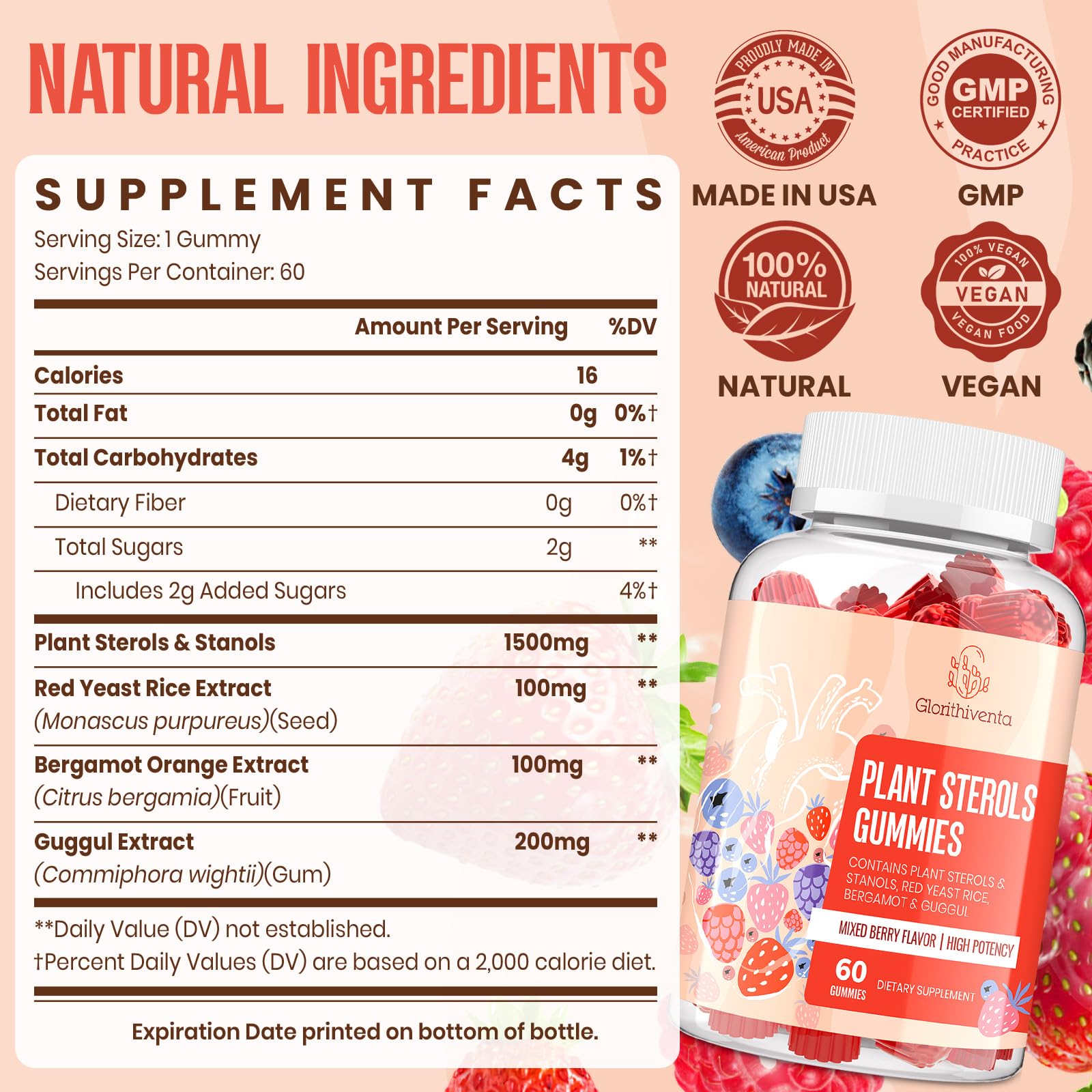 Vegan, allergen-free gummies packaging for cholesterol support