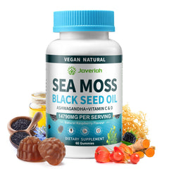 Bottle of Vegan Ashwagandha Sea Moss Gummies 60-count packaging