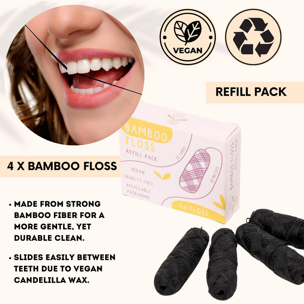 Vegan bamboo floss refill 4 rolls by Eco Roots