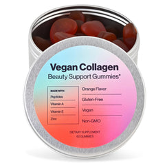 Front view of Vegan Beauty Gummies Collagen Booster in a 60-gummies tin