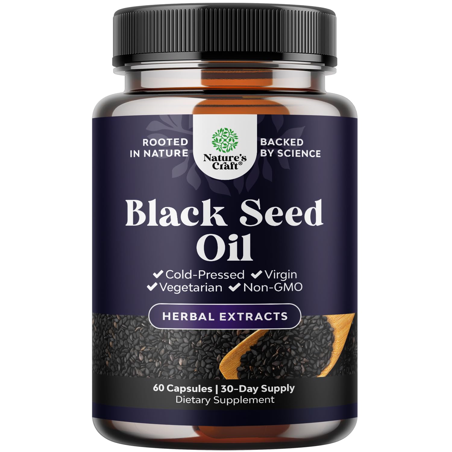 Vegan Black Seed Oil Capsules bottle front view