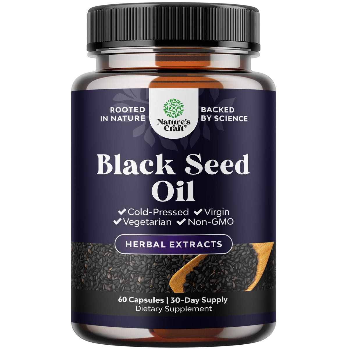 Vegan Black Seed Oil Capsules bottle front view