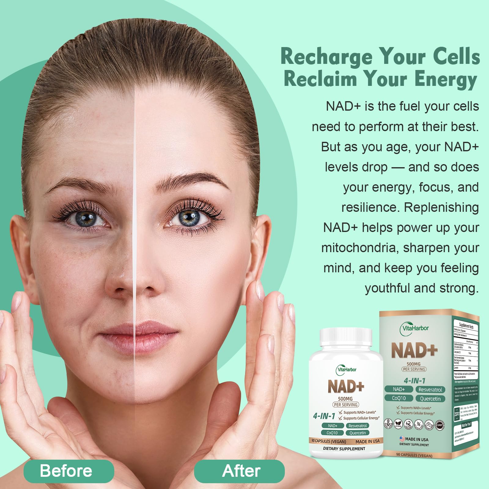 Vegan capsules of NAD Supplement 500mg
