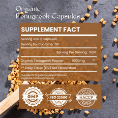 Vegan capsules made from raw organic fenugreek powder