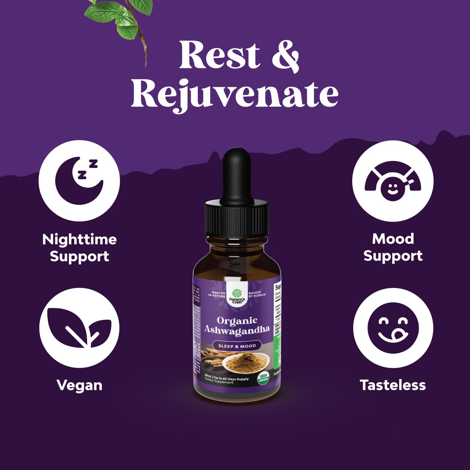 Vegan-certified organic Ashwagandha label close-up