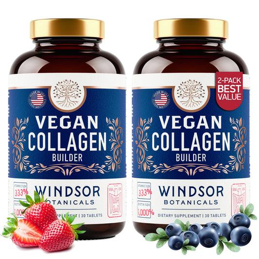 Vegan collagen supplement for both women and men in gluten-free 60-pill bottle.