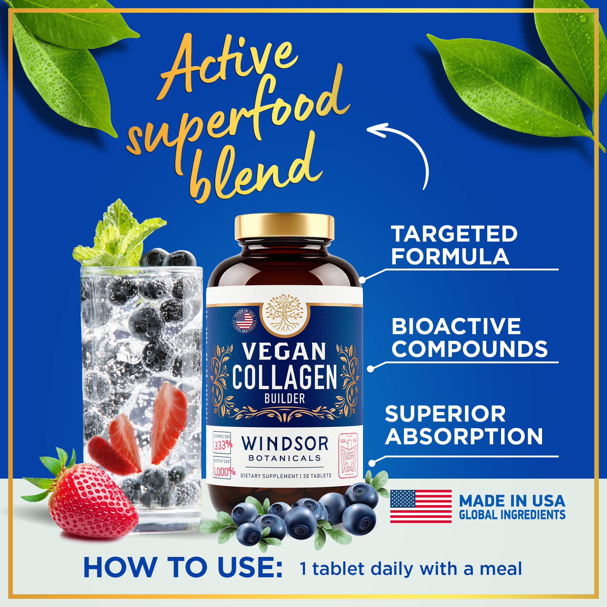 Organic fruit and vegetable powder blend in the tablet