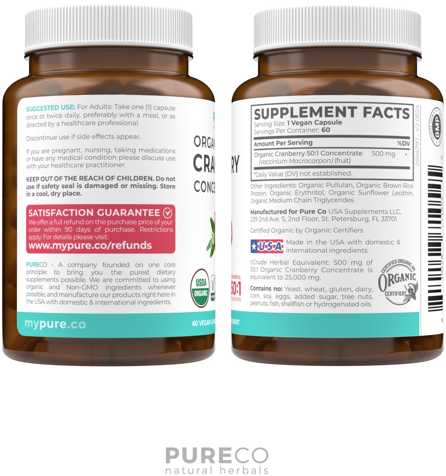 Vegan cranberry capsules for urinary tract health