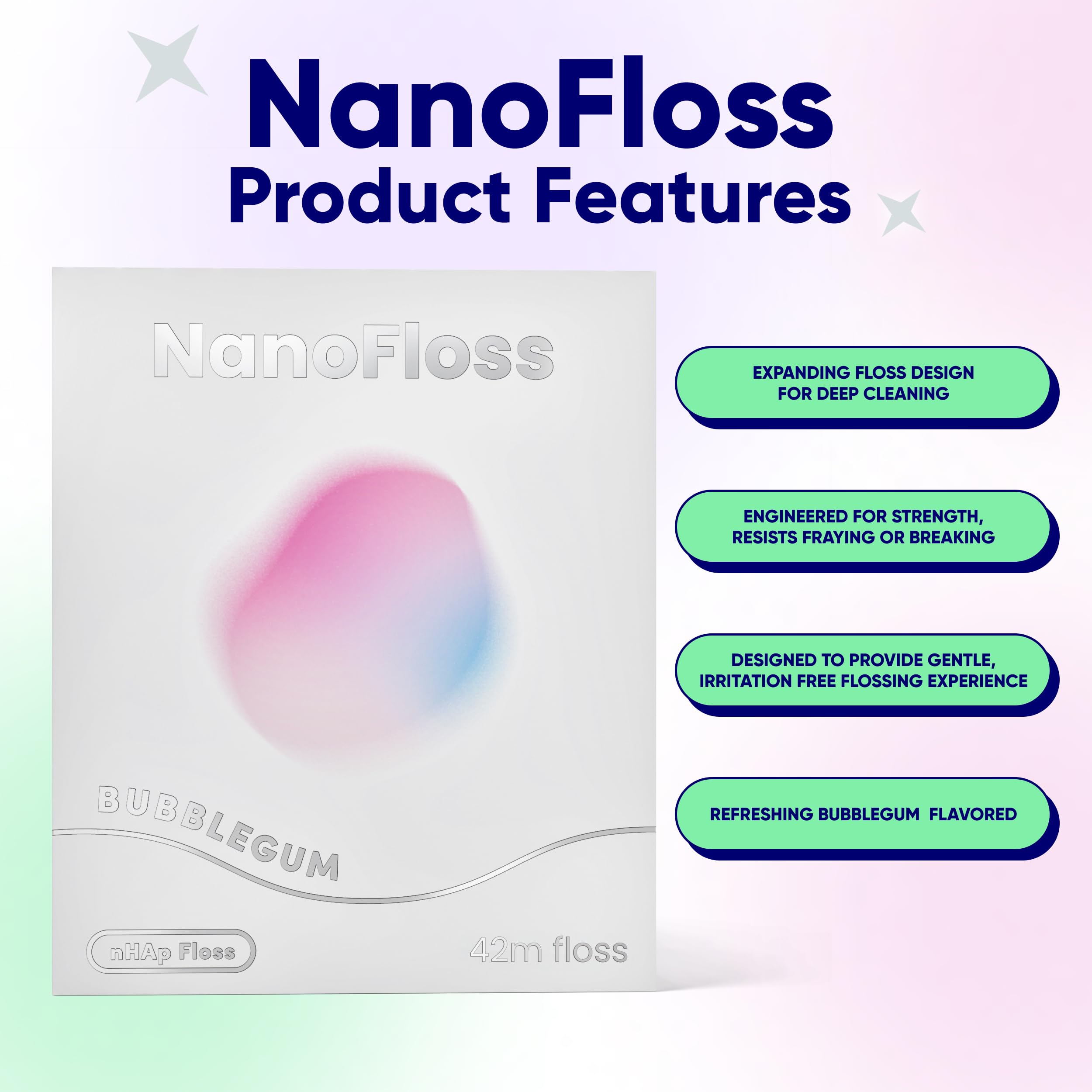 Vegan dental floss threader on a dental health product