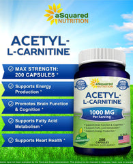 Vegan-friendly formula label for Acetyl L-Carnitine 1000mg