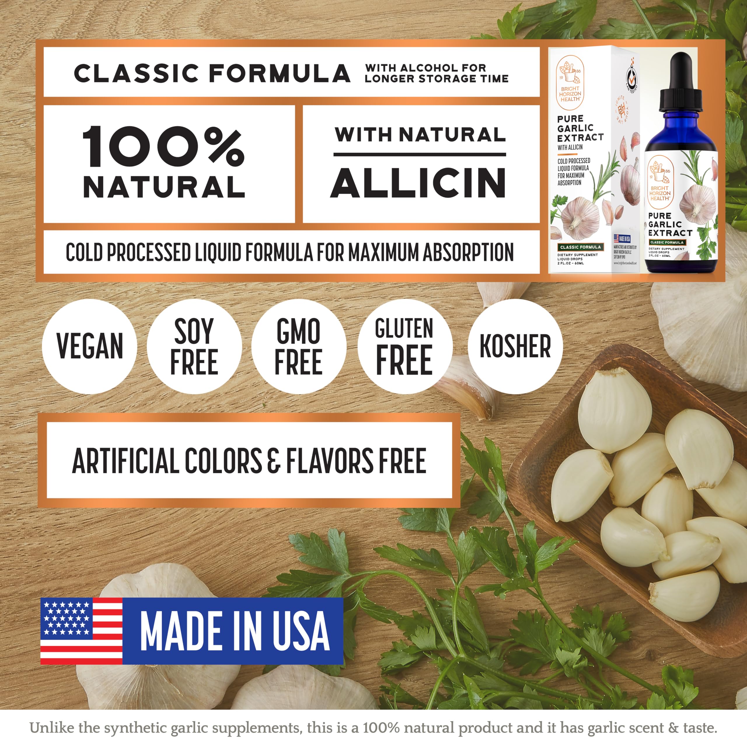 Vegan-friendly garlic liquid supplement 2 oz