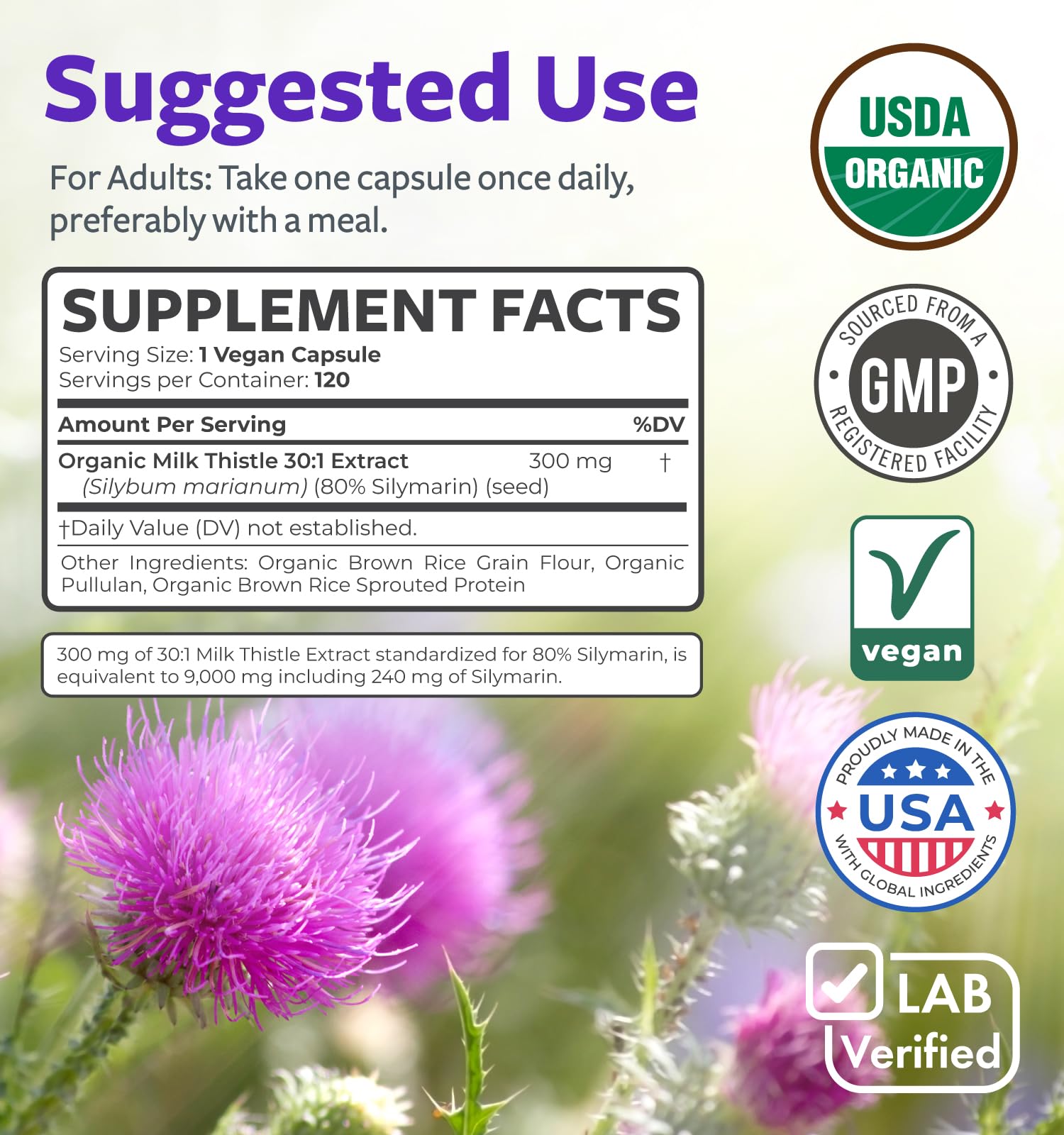 Vegan-friendly milk thistle capsules with organic rice concentrate