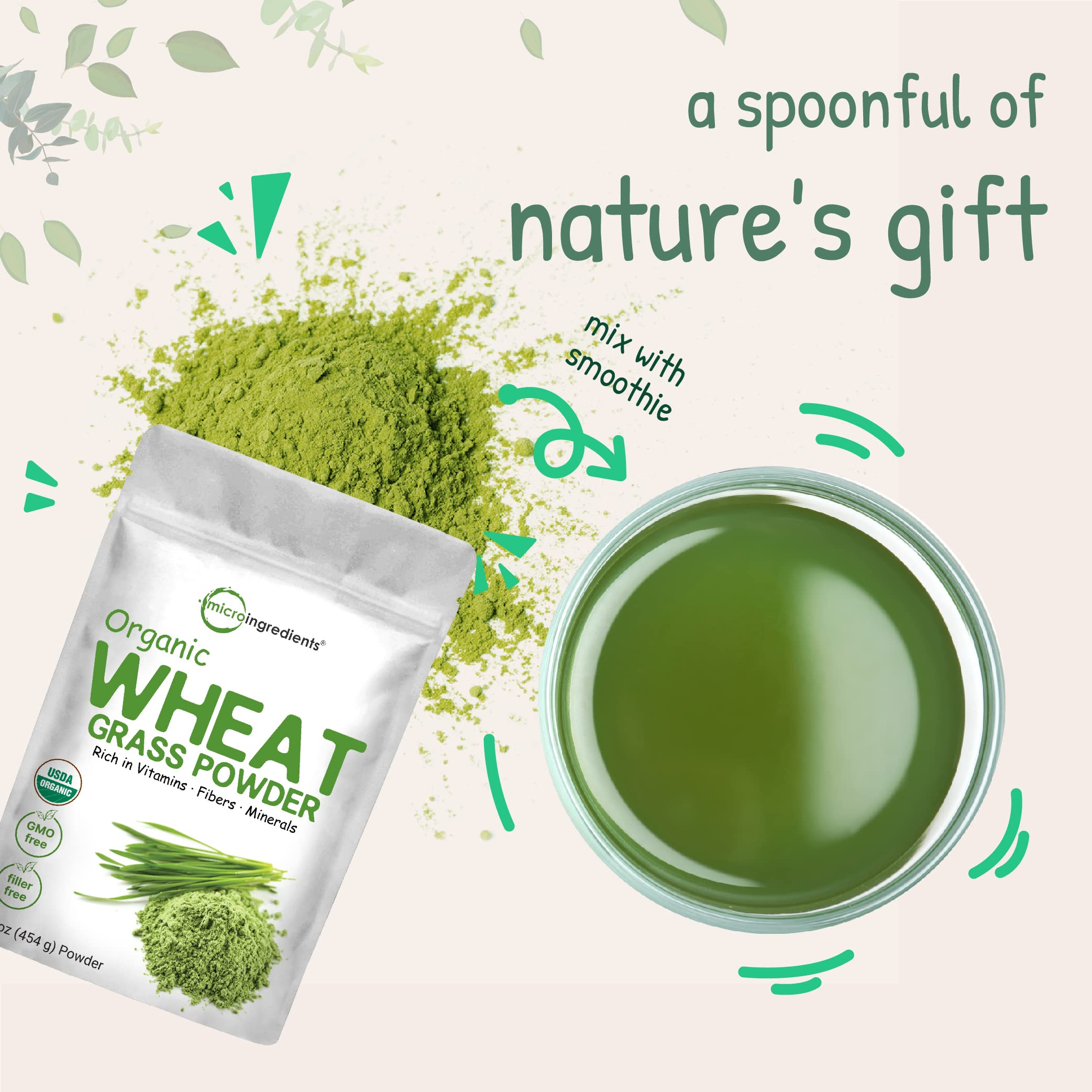 Vegan-friendly, gluten-free wheatgrass powder packaging