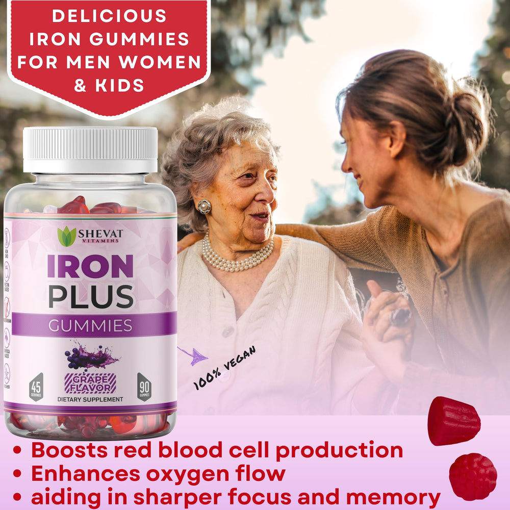 Vegan, gluten-free grape-flavored iron gummies