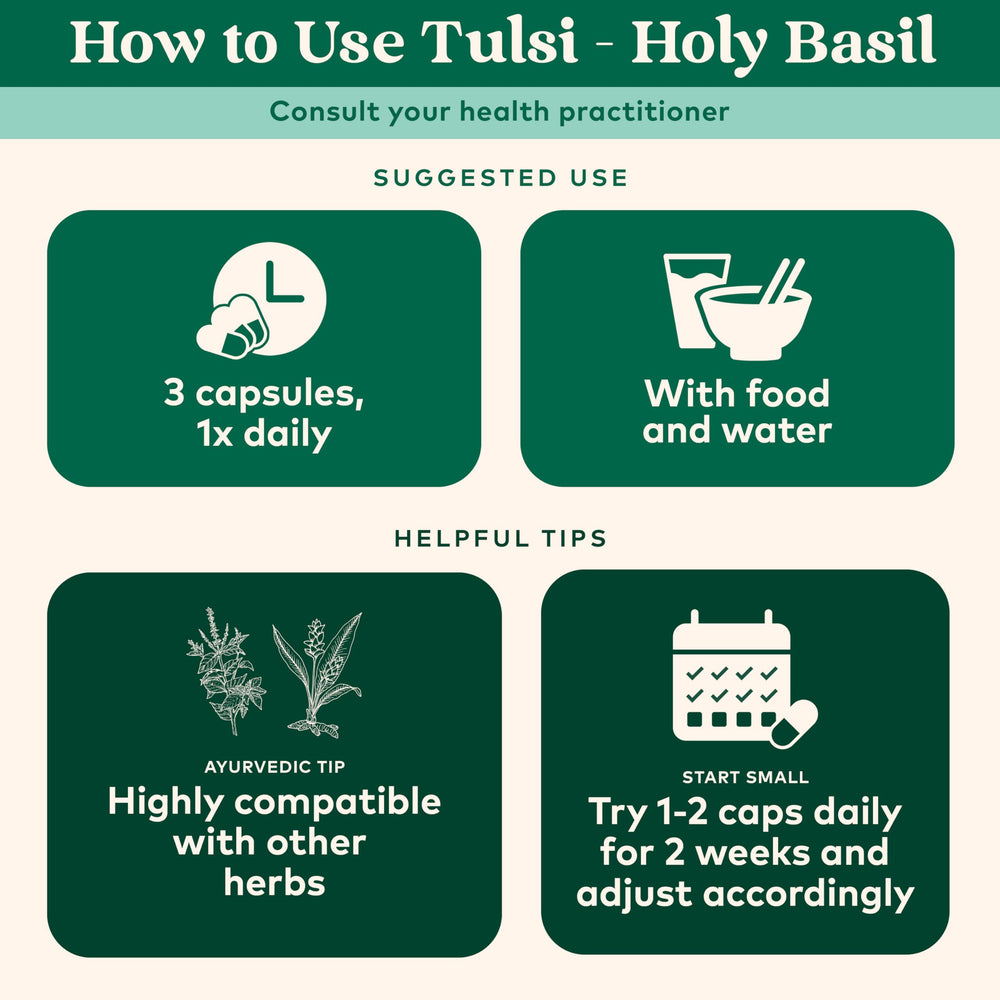 Vegan, gluten-free, kosher Organic Tulsi capsules packaging