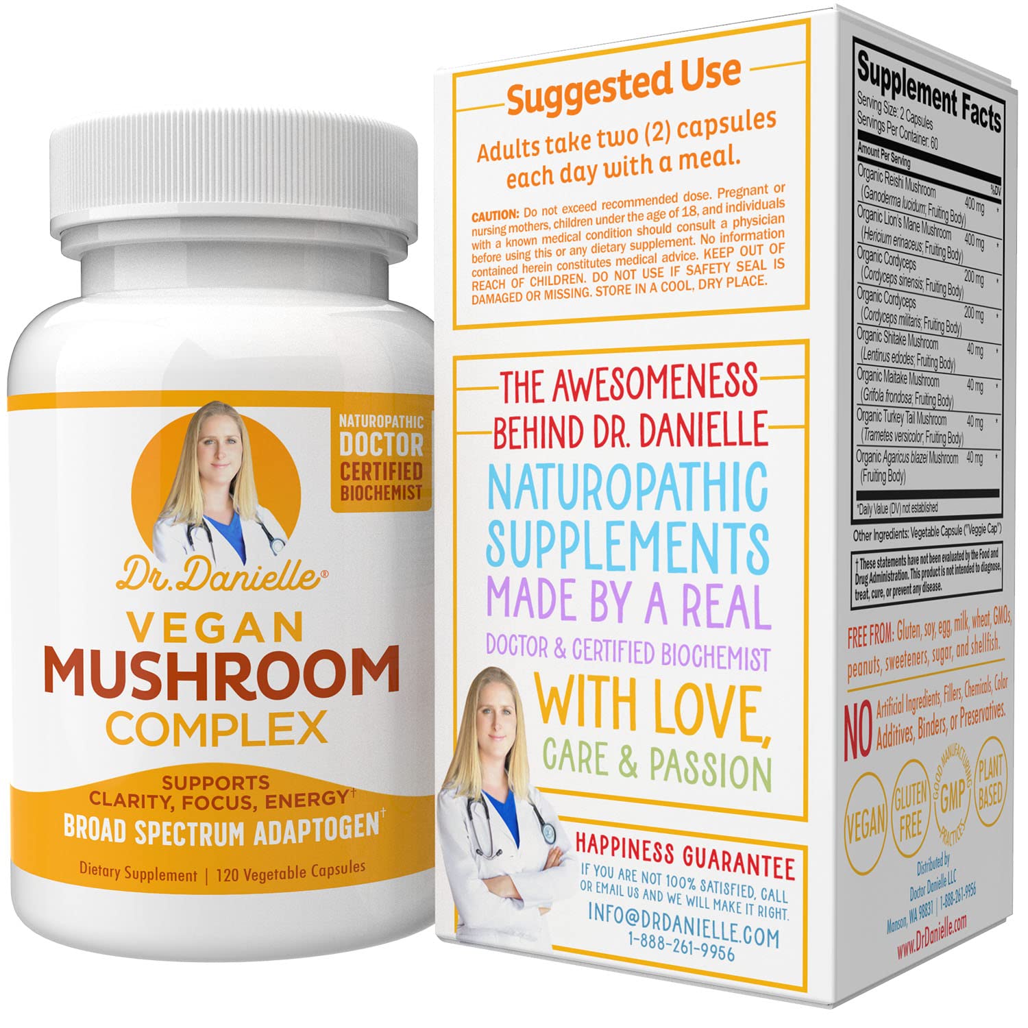 Dr. Danielle Organic Mushroom Complex - vegan, gluten-free adaptogen supplement