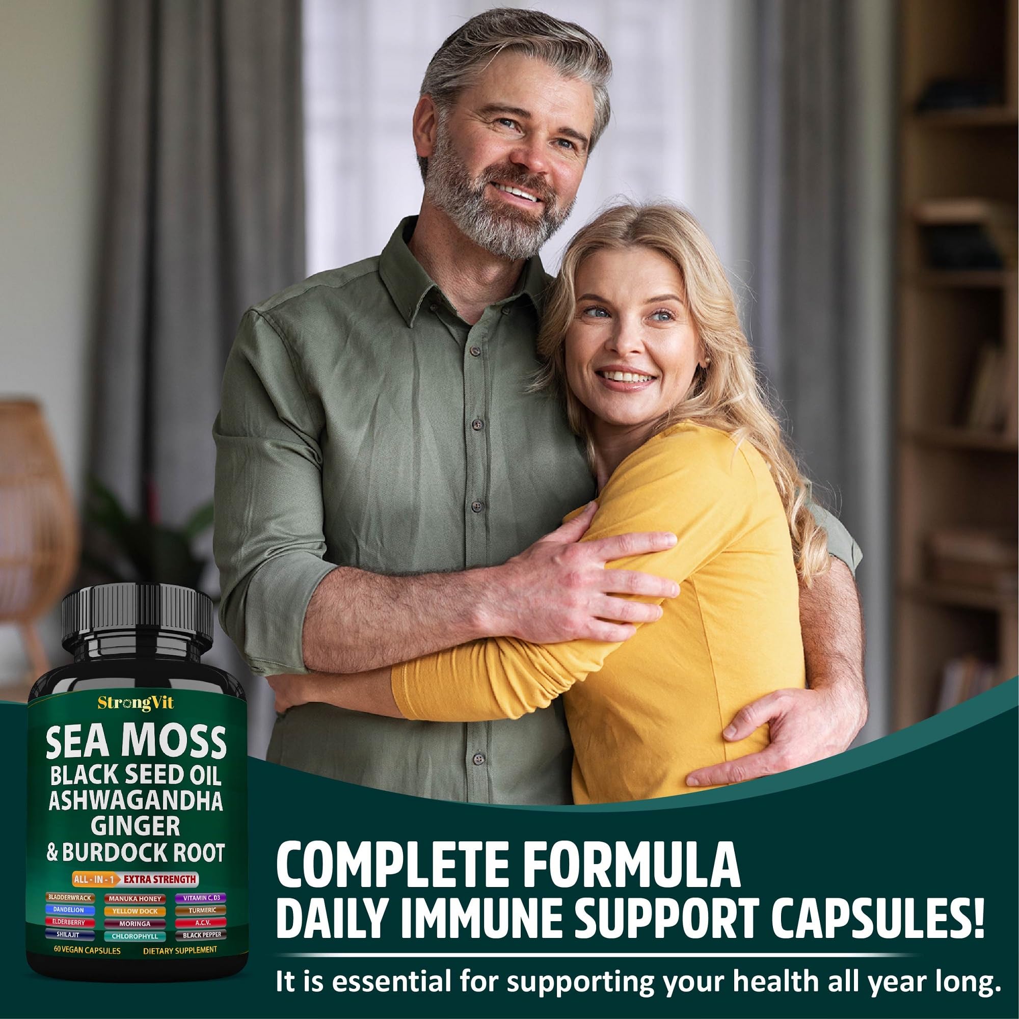 Vegan gluten-free sea moss capsules packaging