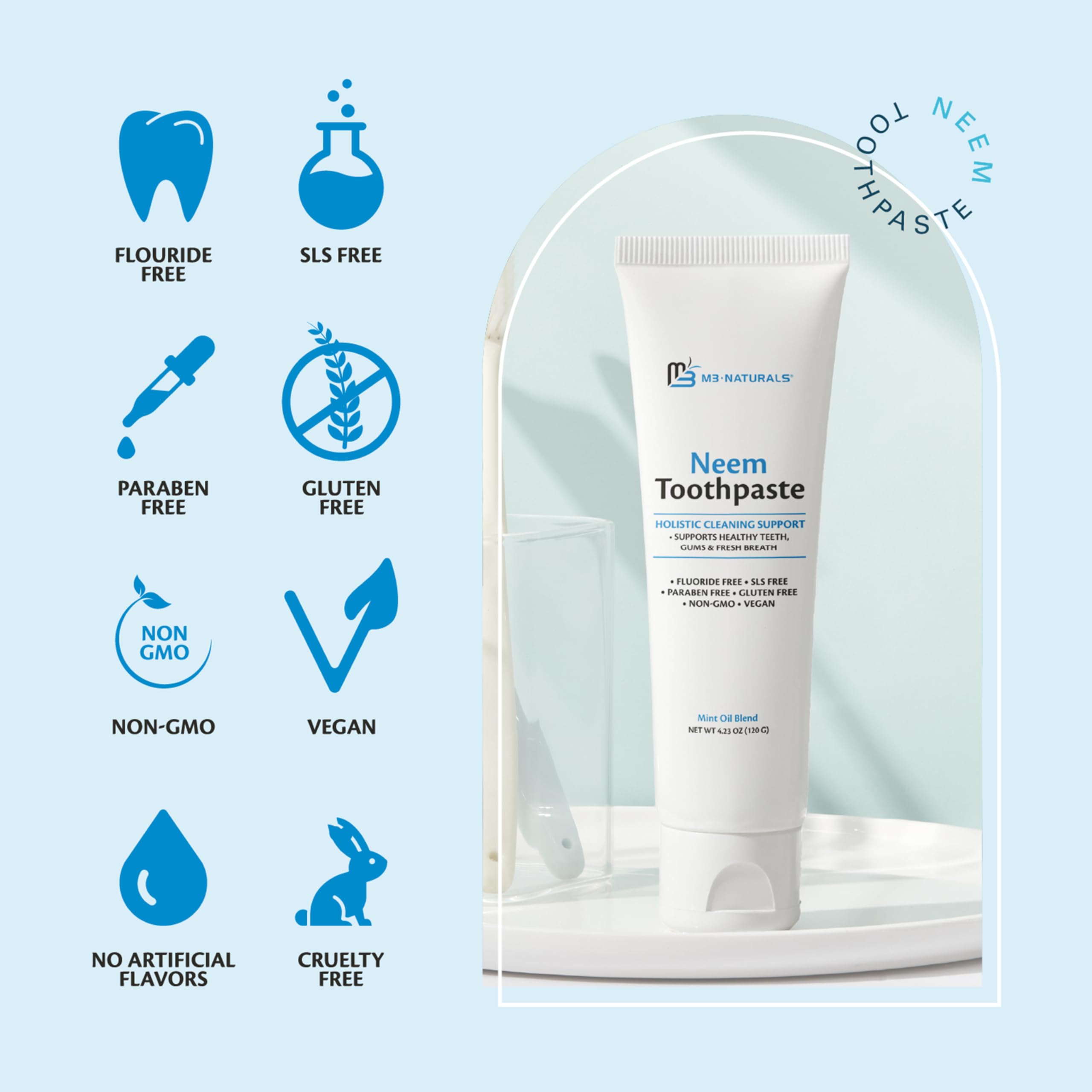 Vegan, gluten-free, SLS-free toothpaste with neem