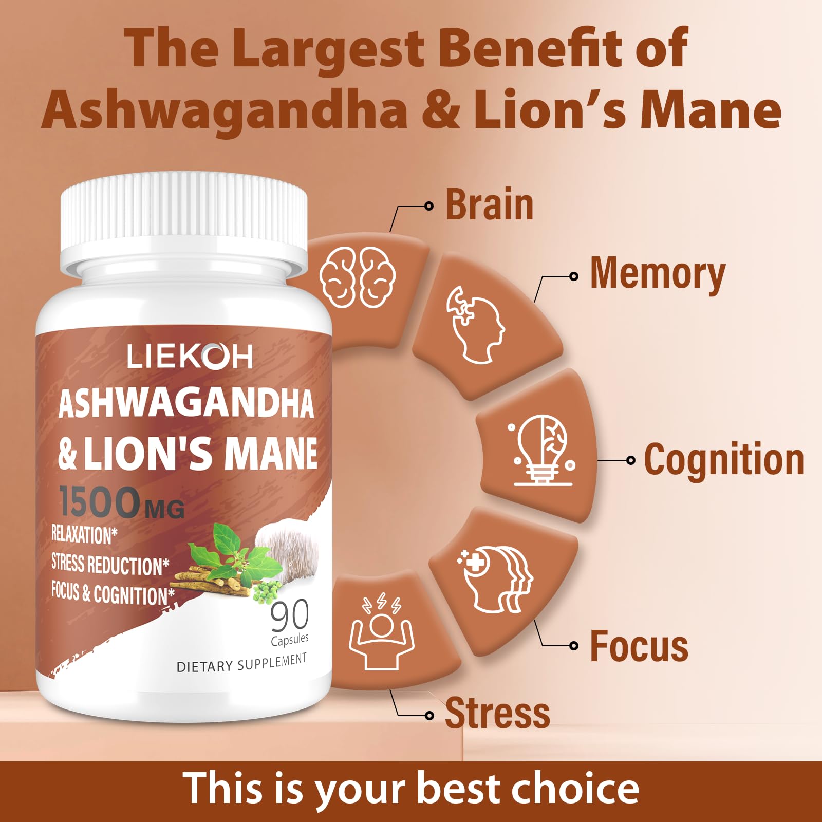 Vegan, gluten-free Ashwagandha and Lions Mane supplement
