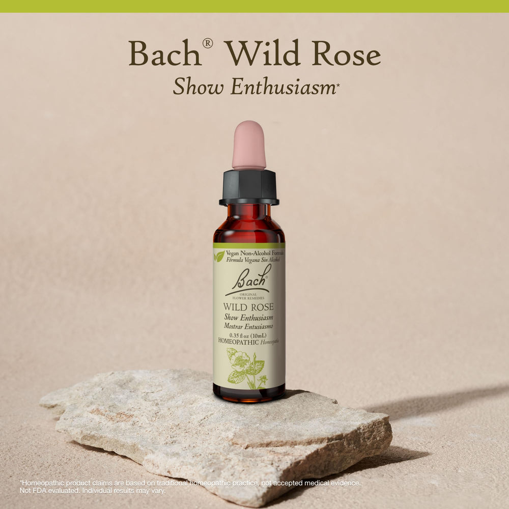 Vegan, gluten-free, sugar-free Wild Rose remedy bottle