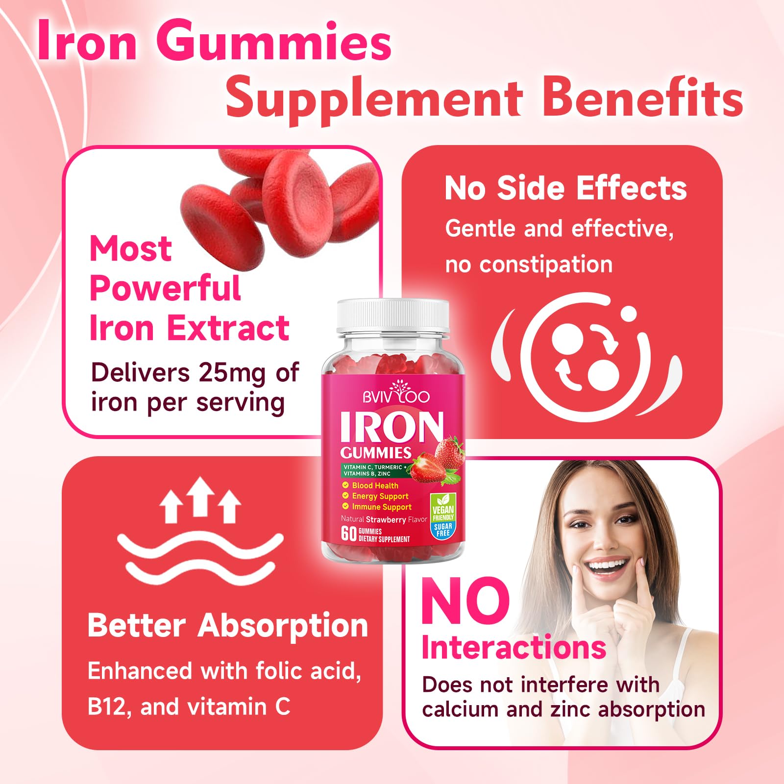Strawberry-flavored vegan iron gummies