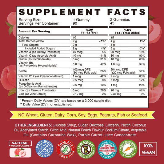 Close-up of VEGEPOWER Iron Gummies Peach flavor bottle