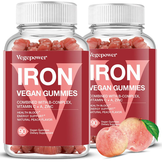 VEGEPOWER Peach Flavor Vegan Iron Gummies bottle front view