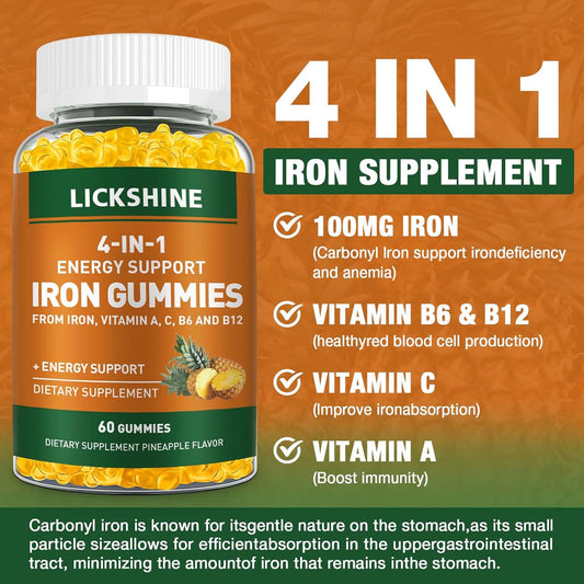 Vegan iron supplement gummies pineapple flavor 120 count